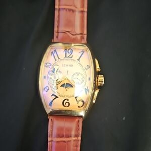 Sewor Gold and Brown Leather Watch